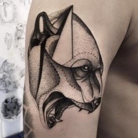 Stippling style black ink shoulder tattoo of bear head