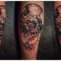 Stippling style very detailed tattoo of human skull