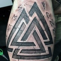 Stone like colored ancient symbols tattoo with lettering