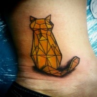 Stone like colored small cat tattoo on ankle