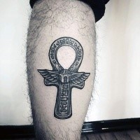 Stonework style black ink leg tattoo of Egypt symbol