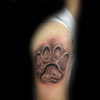 Stonework style black ink shoulder tattoo of big lion paw print