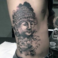 Mauerwerk Stil schwarzes Seite Tattoo mit der Buddhas Statue und großer Blume