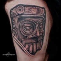 Stonework style black ink tattoo of ancient statue