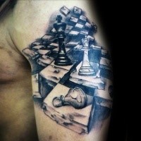 Stonework style cool looking shoulder tattoo of chess figures