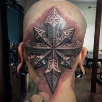 Stonework style detailed head tattoo of beautiful looking star with ornaments