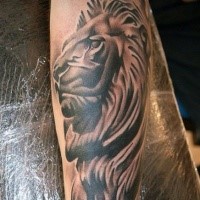 Stonework style forearm tattoo of lion statue