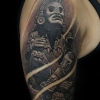 Stonework style shoulder tattoo of ancient statue
