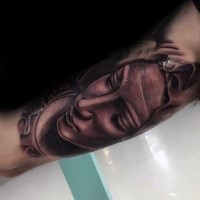 Stonework style typical woman in hood statue