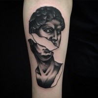 Stonework style very detailed arm tattoo of broken  statue