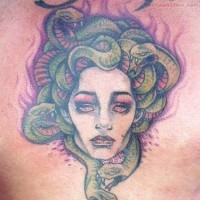 Stunning homemade watercolor Medusa head with snakes tattoo