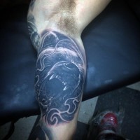 Stunning painted horrifying bear tattoo on biceps