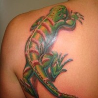 Tatuaje en el hombro,
lagarto grande verde