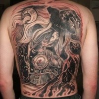Stunning whole back black and white giant mystique with witch image and Moon