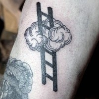 Stupid painted black ink ladder in cloud tattoo on arm