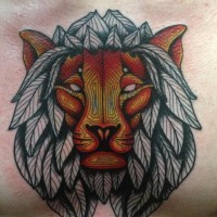 Stylized tiger head tattoo on chest