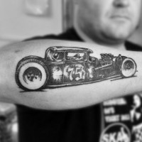 Super detailed retro car forearm tattoo