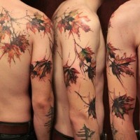 Super realistisches Ahornblatt Tattoo am Arm von Gene Coffey