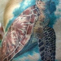 Super realistic watercolor sea turtle tattoo