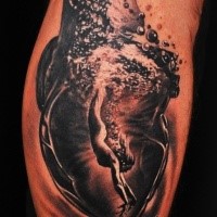 Superior black and white arm tattoo of demonic hands and water