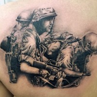 Superior painted black and white American soldiers tattoo on shoulder