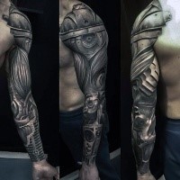 Superior very detailed biomechanical arm tattoo of whole sleeve