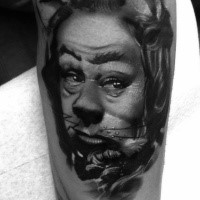 Surrealism style black ink tattoo of fantasy cat man