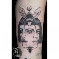 Surrealism style black ink woman face with insect