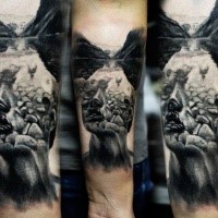 Surrealism style colored forearm tattoo of mystical portrait