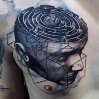 Surrealistischer Stil gefärbter menschlicher Kopf mit Labyrinth