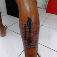 Sweet designed and colored father with daughter tattoo on leg