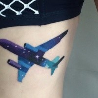 Sweet looking colored side tattoo of big plane