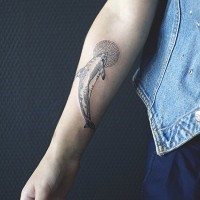 Sweet painted little dolphin black ink tattoo on arm