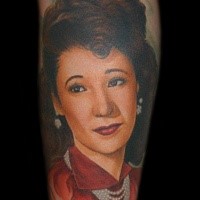 Sweet vintage style colored tattoo of Asian woman portrait
