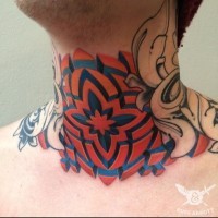 Symmetrical geometric different colours throat tattoo