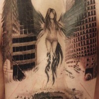 Black angel girl rises large tattoo