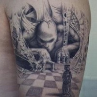 Surreal 3d chess game tattoo