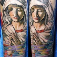 Precision virgin mary coloured tattoo