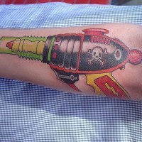 Alien laser blaster coloured tattoo