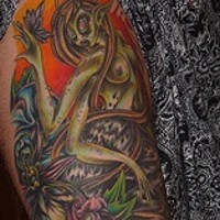 Extraterrestrial mermaid girl coloured tattoo