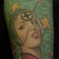 Old school futuristic girl tattoo