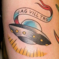 Classic flying saucer coloured tattoo