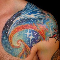 Tatuaje de color Espacio exterior increíble