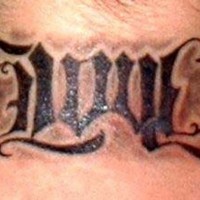 Ambigram tattoo on neck