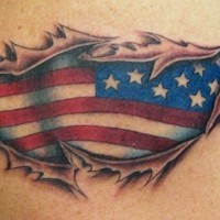 Skin rip tattoo with american flag