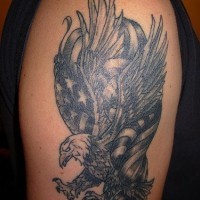 Eagle wrapped in american flag black ink