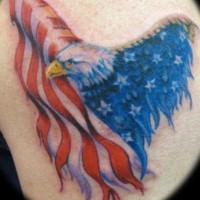 el tatuaje de una aguila con la bandera americana en sus alas hecho en color