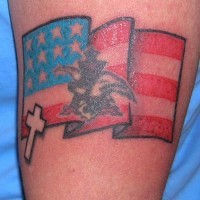 Cross and american flag tattoo
