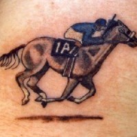 Horse derby with jockey tattoo