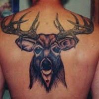 Large deer head tattoo on back